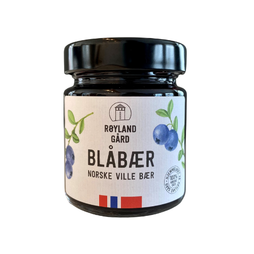 Glass med blåbærsyltetøy 220 g fra Røyland Gård